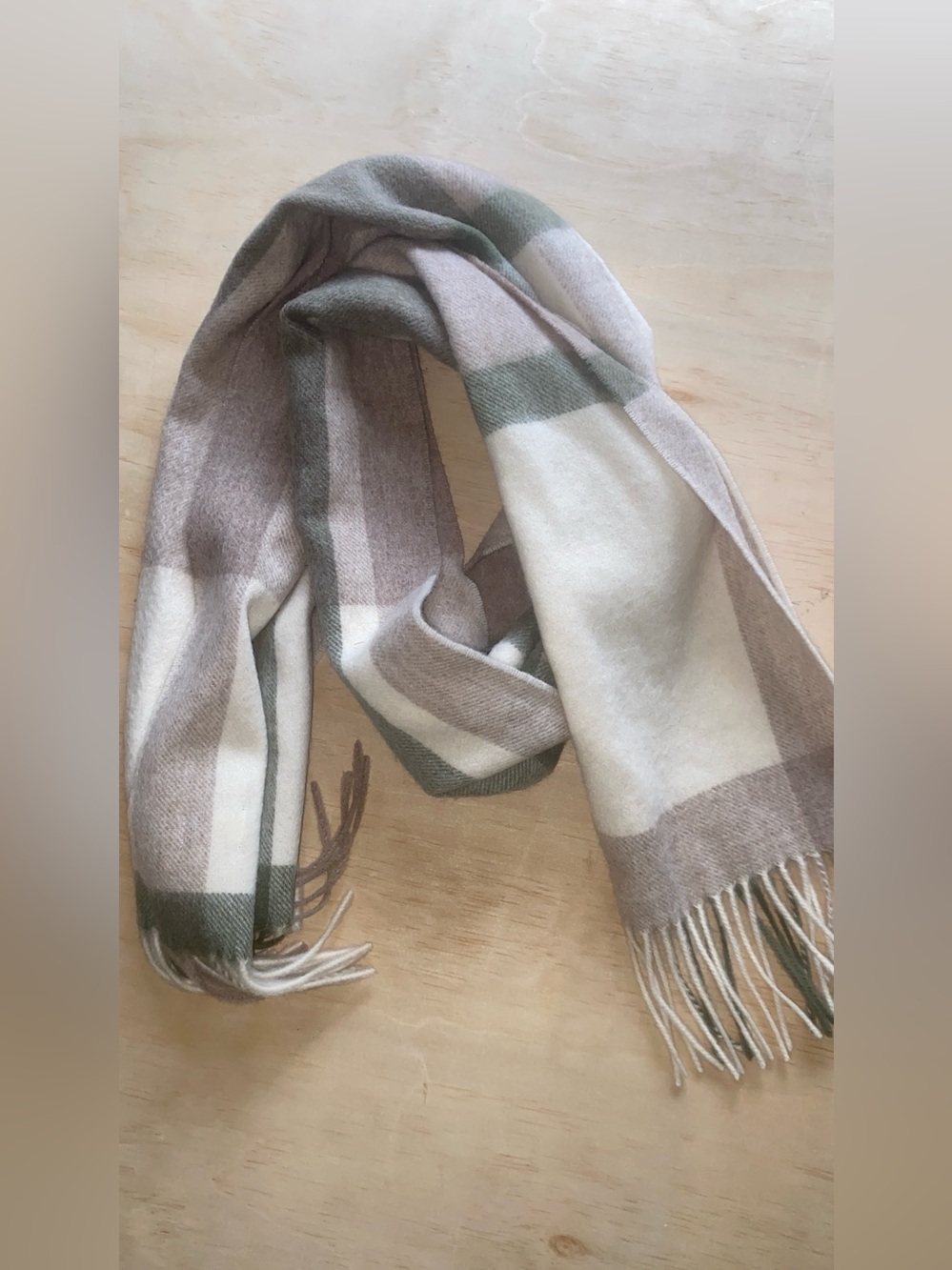 Soft Plaid Fringe Scarf - Neutral Taupe, Cream & Olive